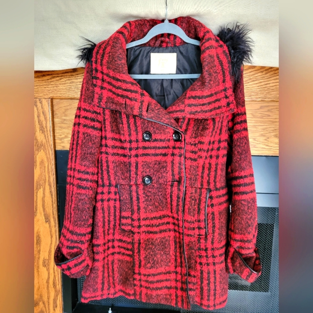 Ci Sono Faux Fur Double-breasted Pea Coat